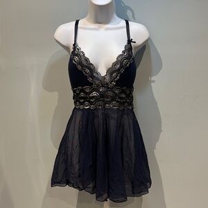 Yandy Blue Black Silver Babydoll Dress Slip Medium NWOT